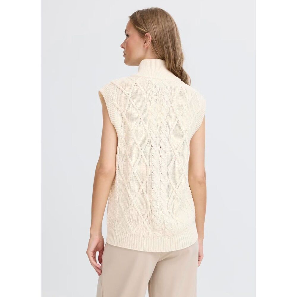ICHI Ihdestan Cable Knit Vest Toggle Sweater Sandshell Cream Women's XS NWT